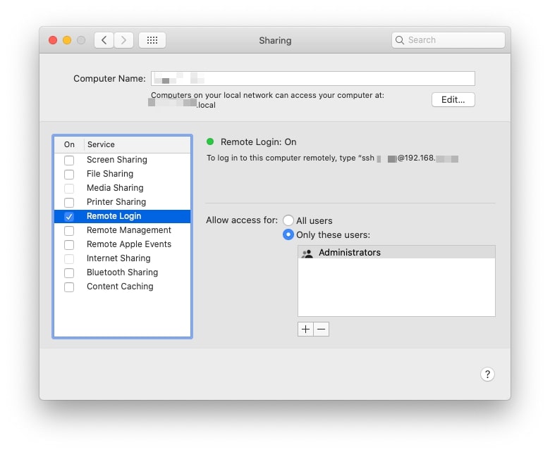 mac to mac remote login