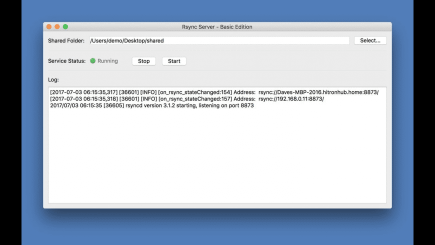 Rsync Server - Basic Edition for Mac - review, screenshots