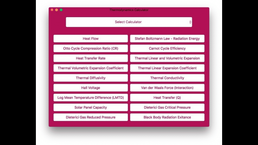 Thermodynamics Calculator for Mac - review, screenshots