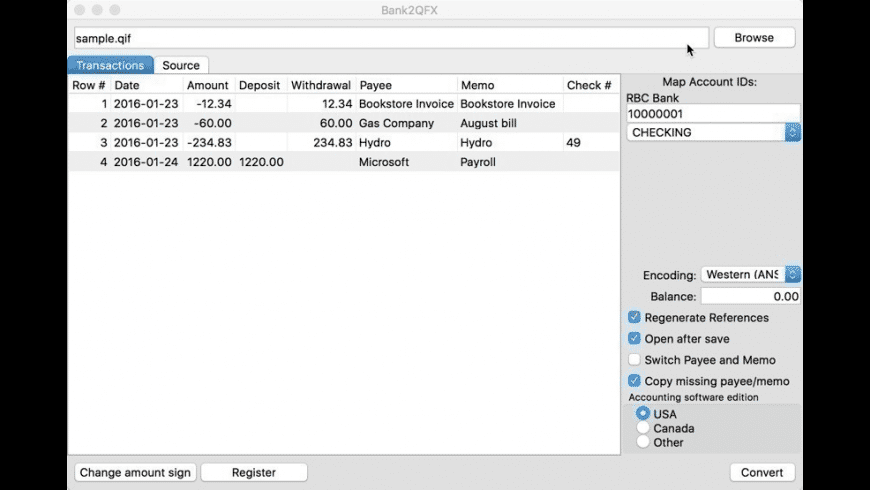 Bank2QFX for Mac - review, screenshots