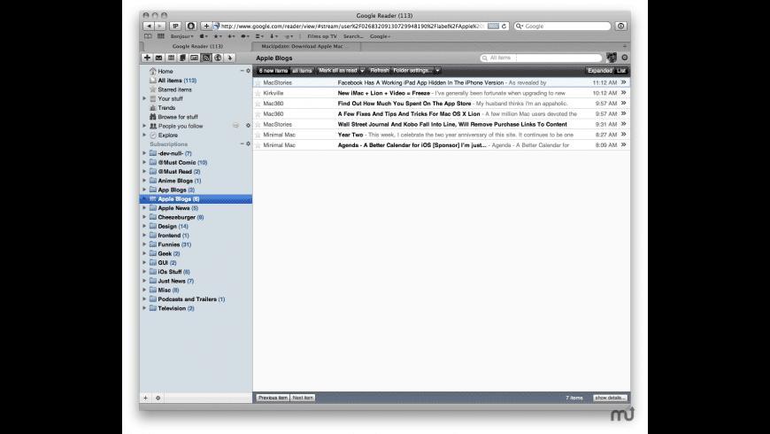 Google Reader Snow Leopard for Mac - review, screenshots