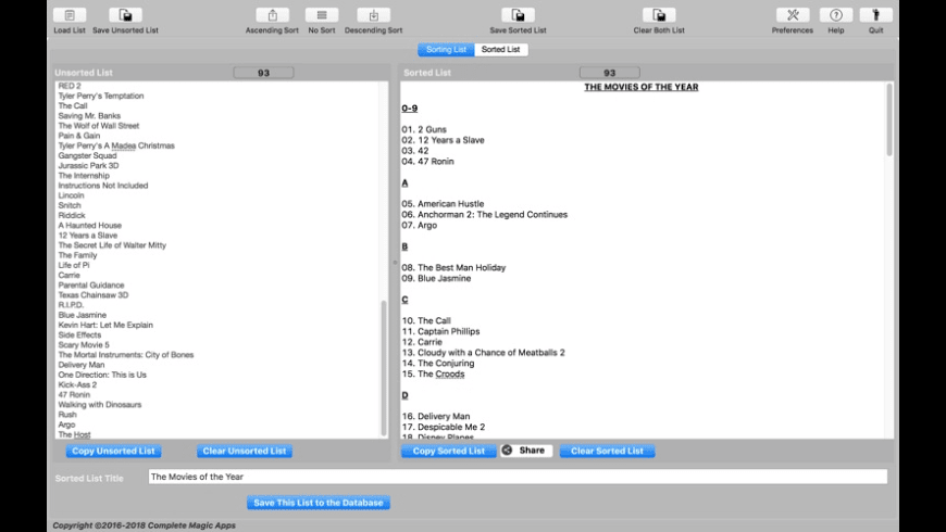 Magic Sort List for Mac - review, screenshots