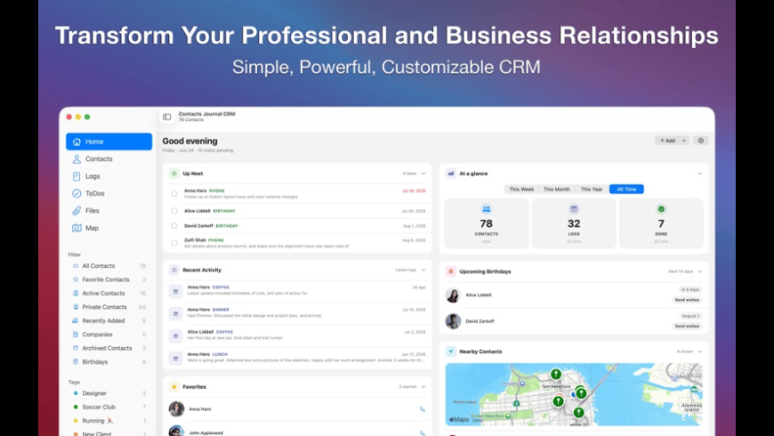 Contacts Journal CRM for Mac - review, screenshots