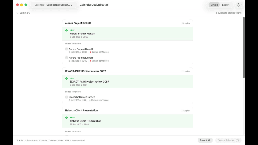 CalendarDeduplicator for Mac - review, screenshots