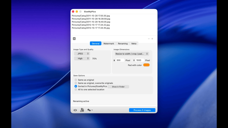SizeMyPics for Mac - review, screenshots