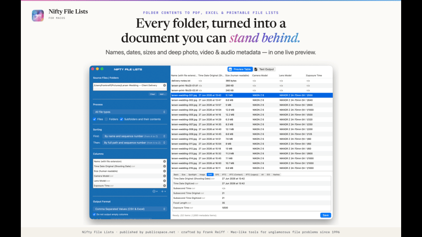 Nifty File Lists for Mac - review, screenshots
